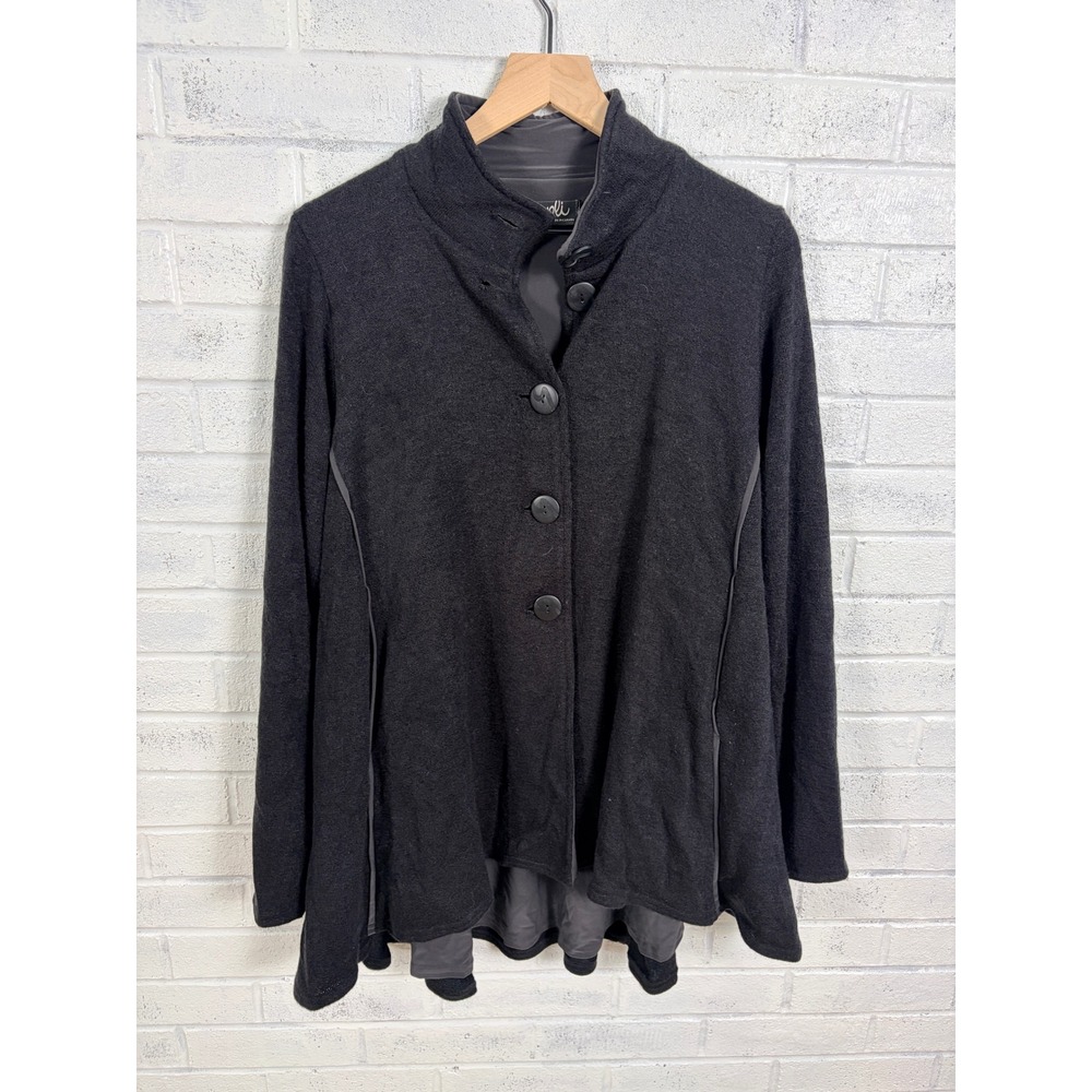 Sympli Cardigan Jacket Womens 4 Charcoal Gray Button Front High Neck Swing